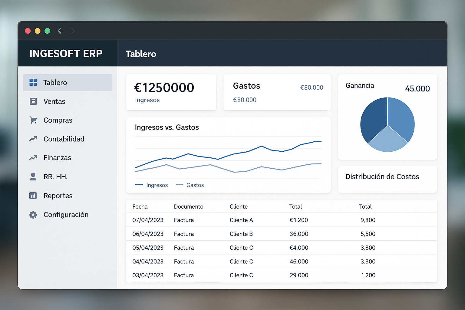 Dashboard ERP Ingesoft